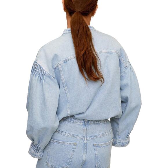 Mango Puff Sleeve Denim Top Shacket - Picture 8 of 10